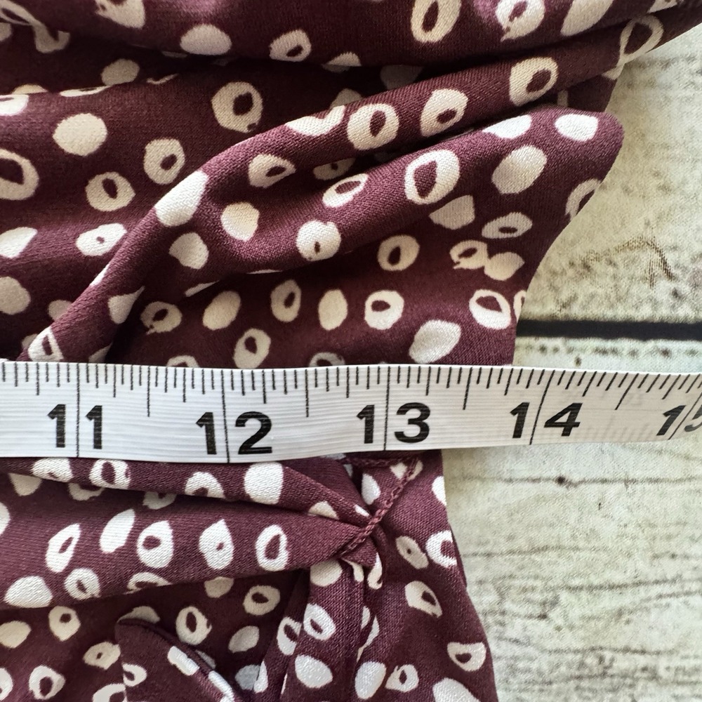 LOFT Petite Medium MP Burgundy Abstract Dot Cowl Neck Tie Waist Dress - Picture 13 of 15